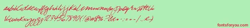 TrueBlue-Schriftart – Rote Schriften auf grünem Hintergrund