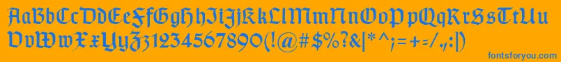 Typographergotischaunz1-Schriftart – Blaue Schriften auf orangefarbenem Hintergrund