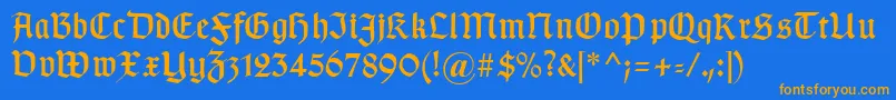 Typographergotischaunz1-Schriftart – Orangefarbene Schriften auf blauem Hintergrund