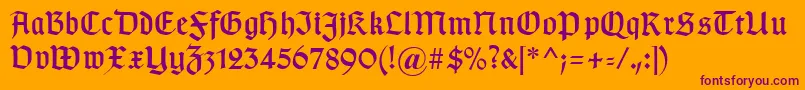 Typographergotischaunz1-Schriftart – Violette Schriften auf orangefarbenem Hintergrund