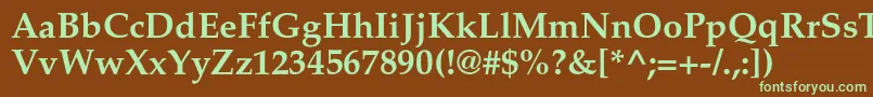 フォントAgpalatialcBold – 緑色の文字が茶色の背景にあります。