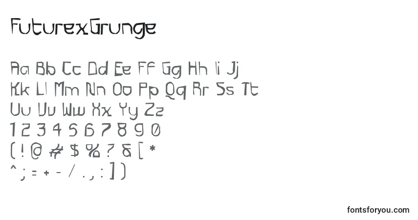 Шрифт FuturexGrunge – алфавит, цифры, специальные символы