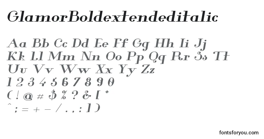 Schriftart GlamorBoldextendeditalic – Alphabet, Zahlen, spezielle Symbole