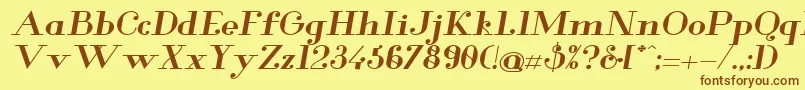 フォントGlamorBoldextendeditalic – 茶色の文字が黄色の背景にあります。