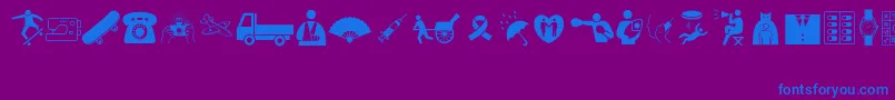 フォントWoodcutterMixedIconsVol1 – 紫色の背景に青い文字