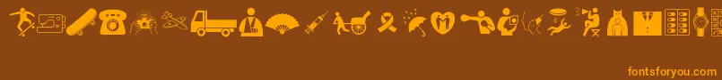 WoodcutterMixedIconsVol1 Font – Orange Fonts on Brown Background