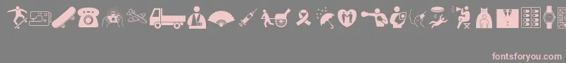 フォントWoodcutterMixedIconsVol1 – 灰色の背景にピンクのフォント
