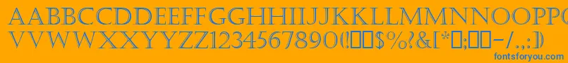 CastellarMt-Schriftart – Blaue Schriften auf orangefarbenem Hintergrund