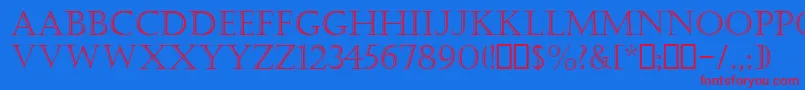 CastellarMt-Schriftart – Rote Schriften auf blauem Hintergrund