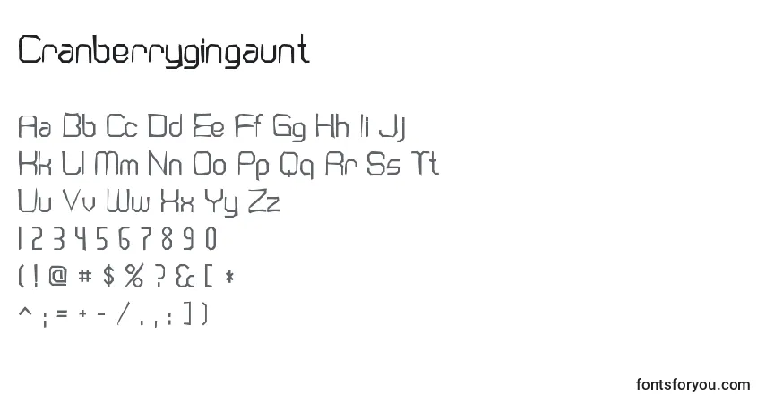 Cranberrygingaunt-fontti – aakkoset, numerot, erikoismerkit