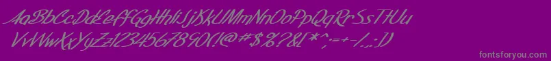 Fonte SfFoxboroScriptExtendedBoldItalic – fontes cinzas em um fundo violeta