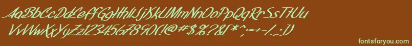 SfFoxboroScriptExtendedBoldItalic-fontti – vihreät fontit ruskealla taustalla