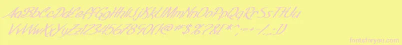 SfFoxboroScriptExtendedBoldItalic-fontti – vaaleanpunaiset fontit keltaisella taustalla