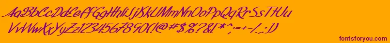 SfFoxboroScriptExtendedBoldItalic-Schriftart – Violette Schriften auf orangefarbenem Hintergrund
