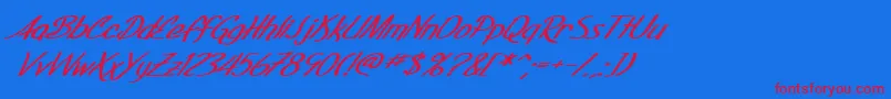 Czcionka SfFoxboroScriptExtendedBoldItalic – czerwone czcionki na niebieskim tle