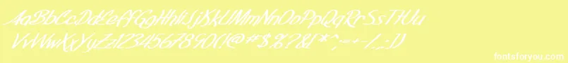 Fonte SfFoxboroScriptExtendedBoldItalic – fontes brancas em um fundo amarelo