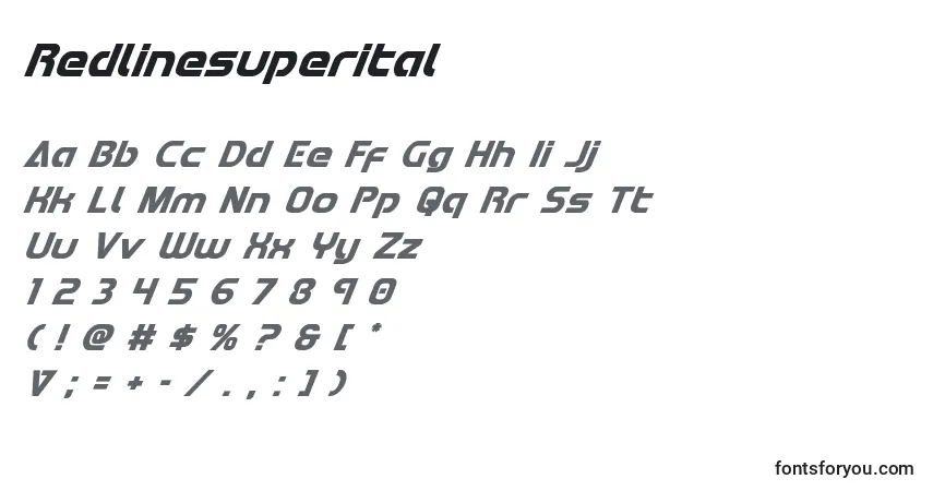 A fonte Redlinesuperital – alfabeto, números, caracteres especiais