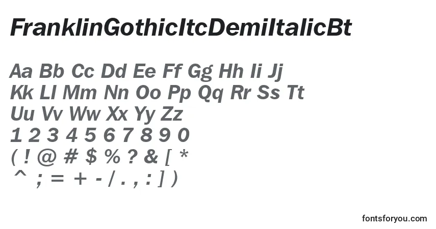 Шрифт FranklinGothicItcDemiItalicBt – алфавит, цифры, специальные символы