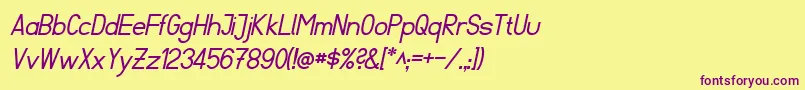 Weitere Informationen zur FibelSuedItalic-Schriftart FibelSuedItalic-Schriftart – Violette Schriften auf gelbem Hintergrund