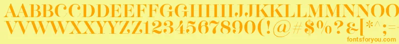 フォントAkerbryggedisplay – オレンジの文字が黄色の背景にあります。
