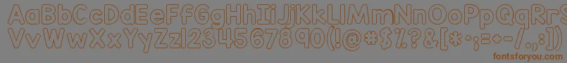 フォントKgredhandsoutline – 茶色の文字が灰色の背景にあります。