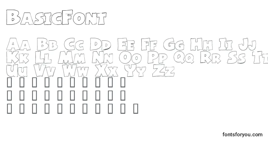 Schriftart BasicFont – Alphabet, Zahlen, spezielle Symbole
