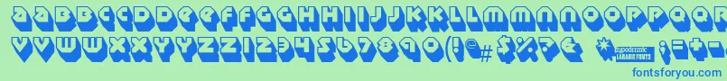 フォントSudburybasin3D – 青い文字は緑の背景です。