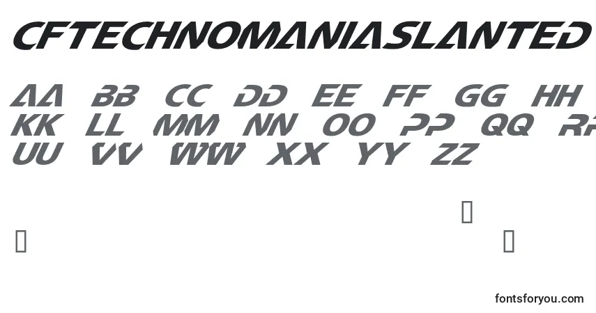 Schriftart CftechnomaniaSlanted – Alphabet, Zahlen, spezielle Symbole