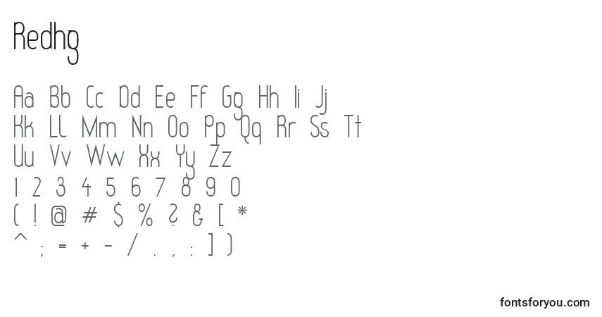 Czcionka Redhg – alfabet, cyfry, specjalne znaki