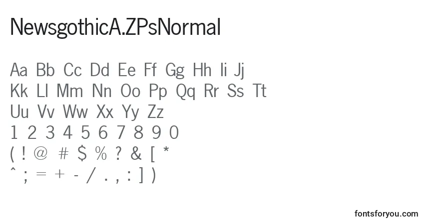 A fonte NewsgothicA.ZPsNormal – alfabeto, números, caracteres especiais