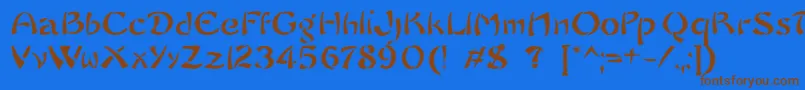 フォントSayonaraTrashFree – 茶色の文字が青い背景にあります。