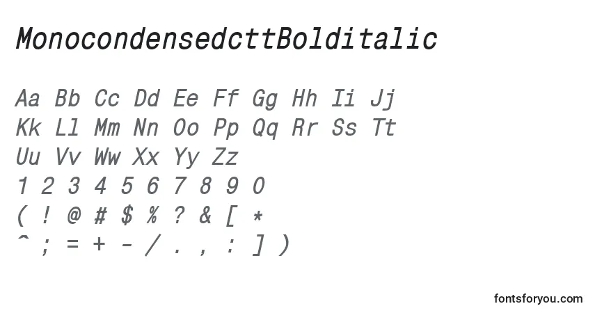 Шрифт MonocondensedcttBolditalic – алфавит, цифры, специальные символы
