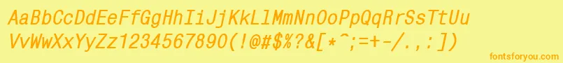 フォントMonocondensedcttBolditalic – オレンジの文字が黄色の背景にあります。