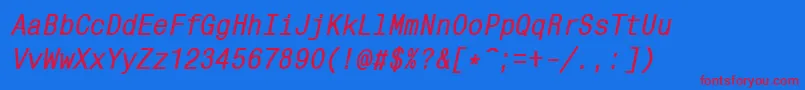 MonocondensedcttBolditalic Font – Red Fonts on Blue Background