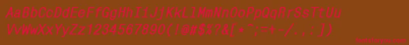 MonocondensedcttBolditalic-Schriftart – Rote Schriften auf braunem Hintergrund