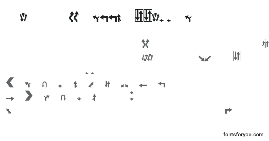 Czcionka Roadgeek2005Arrows2 – alfabet, cyfry, specjalne znaki