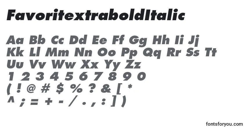 Czcionka FavoritextraboldItalic – alfabet, cyfry, specjalne znaki
