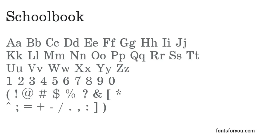 A fonte Schoolbook – alfabeto, números, caracteres especiais