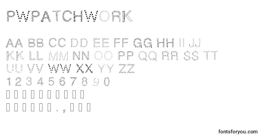 Czcionka Pwpatchwork – alfabet, cyfry, specjalne znaki