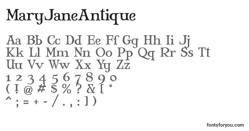 Czcionka MaryJaneAntique – alfabet, cyfry, specjalne znaki