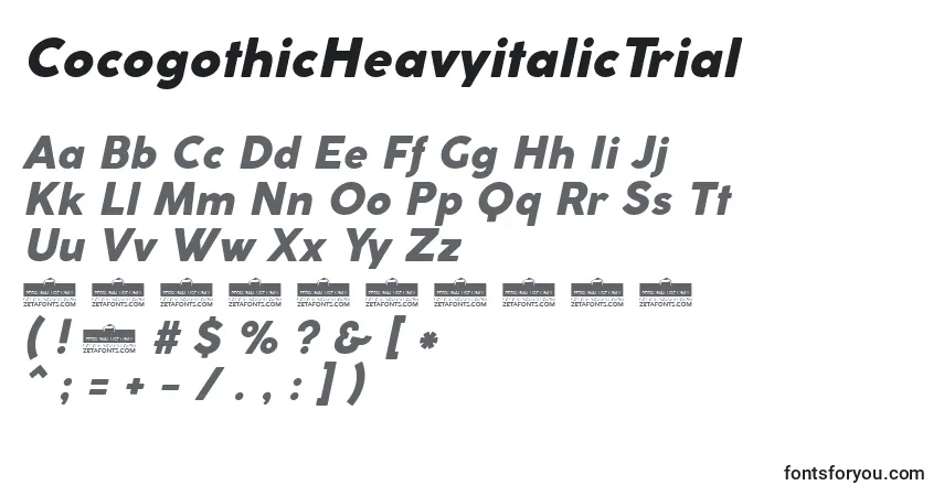 Czcionka CocogothicHeavyitalicTrial – alfabet, cyfry, specjalne znaki
