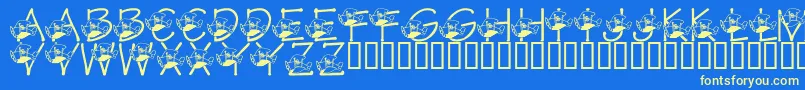 Fonte LmsTracisHighFlyingHubby – fontes amarelas em um fundo azul