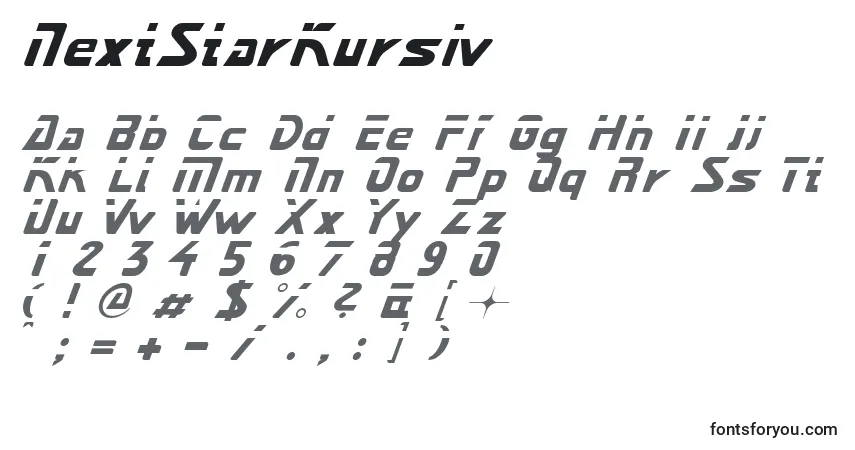A fonte NextStarKursiv – alfabeto, números, caracteres especiais