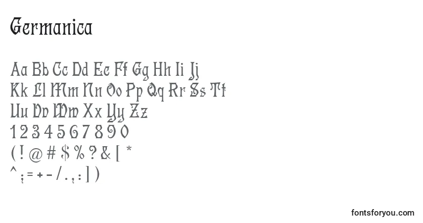 Schriftart Germanica – Alphabet, Zahlen, spezielle Symbole