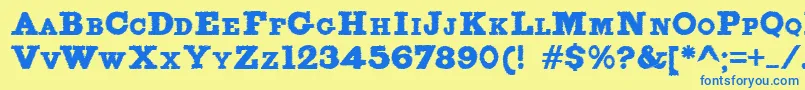 フォントFigginsbruteTrash – 青い文字が黄色の背景にあります。