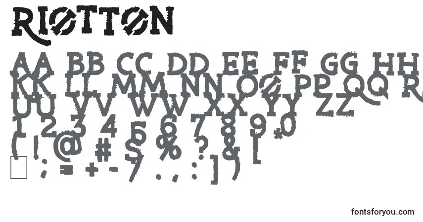 Czcionka RiotTon – alfabet, cyfry, specjalne znaki