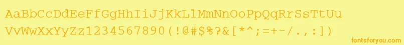 フォントPcRegular – オレンジの文字が黄色の背景にあります。