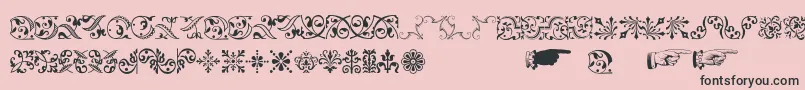 Weitere Informationen zur Baroqueornaments-Schriftart Baroqueornaments-Schriftart – Schwarze Schriften auf rosa Hintergrund