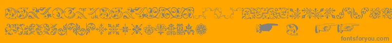 Baroqueornaments-Schriftart – Graue Schriften auf orangefarbenem Hintergrund