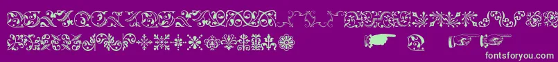 Baroqueornaments-Schriftart – Grüne Schriften auf violettem Hintergrund